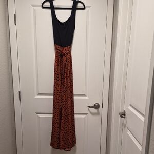 SHEIN Black and Orange Patterned Jumpsuit